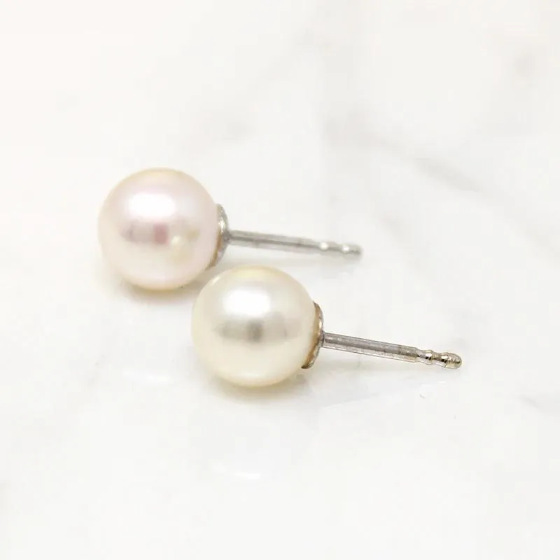 Classic Cultured Pearl Stud Earrings in White Gold