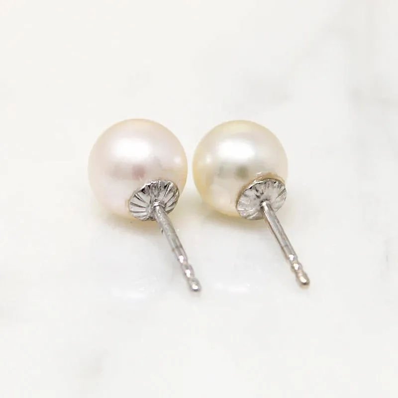 Classic Cultured Pearl Stud Earrings in White Gold