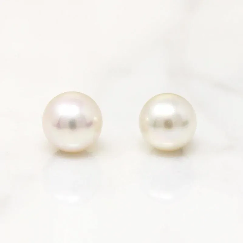 Classic Cultured Pearl Stud Earrings in White Gold