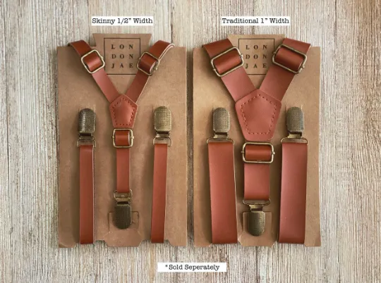 Cognac Suspenders with Taupe Cotton Bow Tie