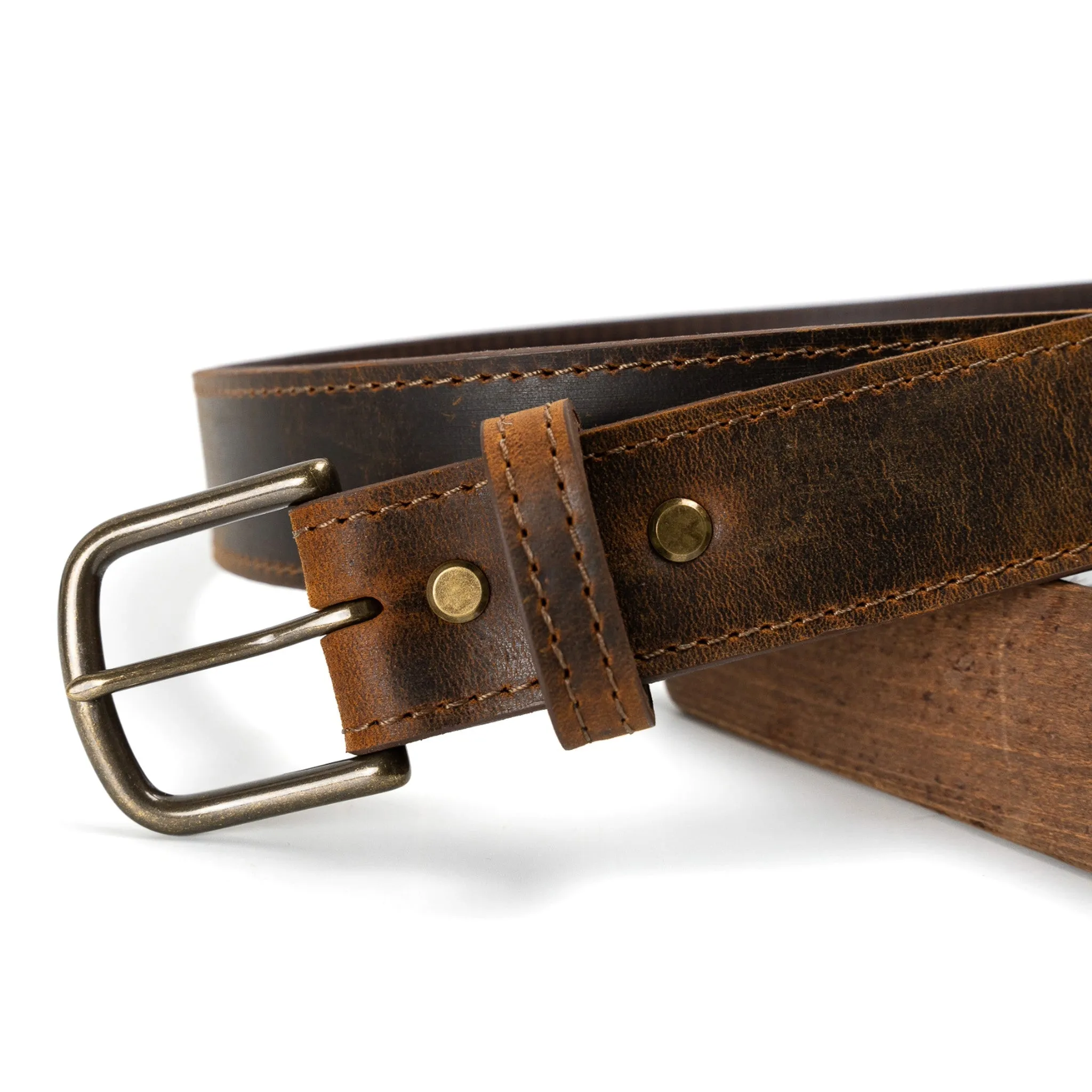 Cognac Teton Stag Leather Belt