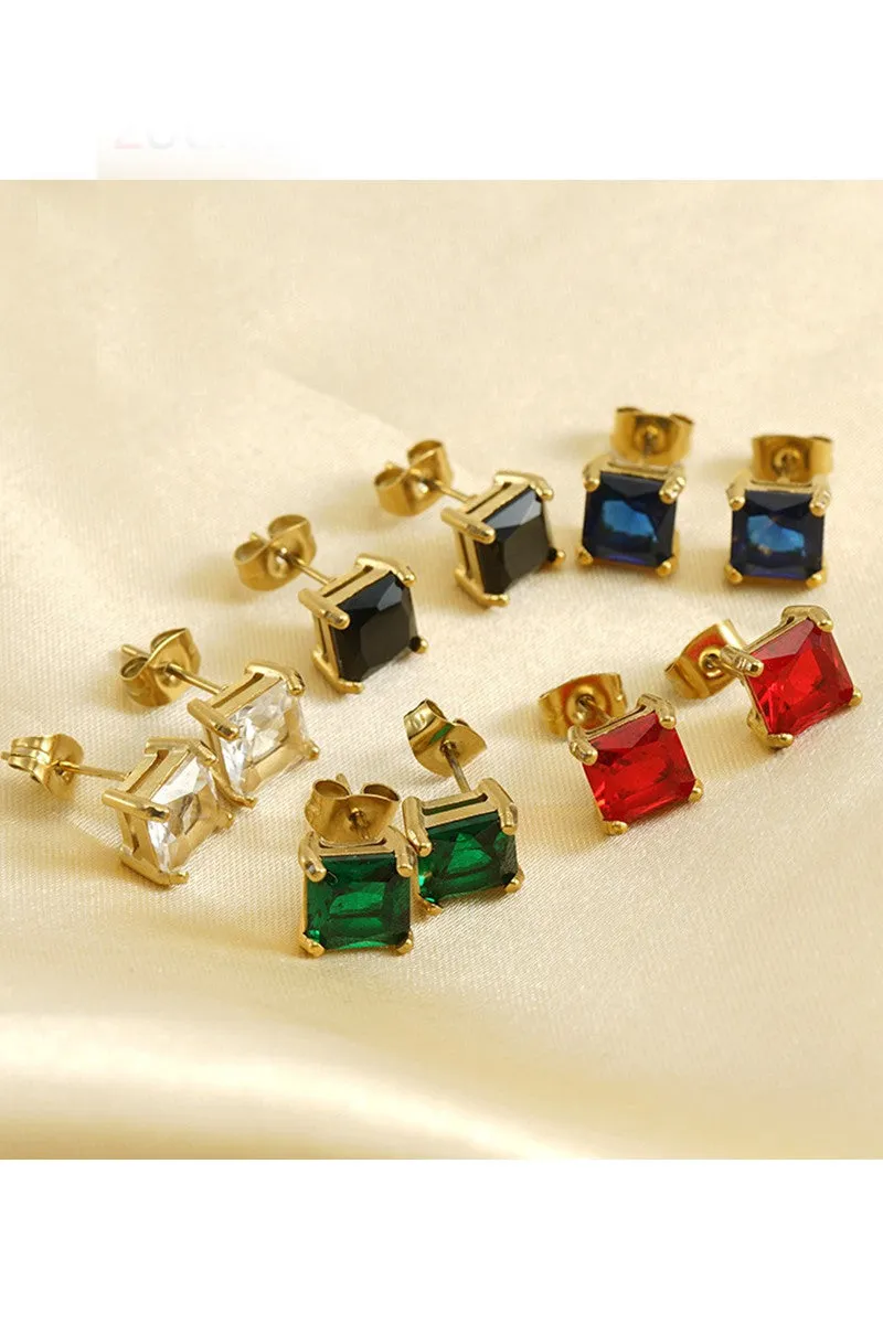 COLORED GEM DECKED STAINLESS STEEL EARRINGS