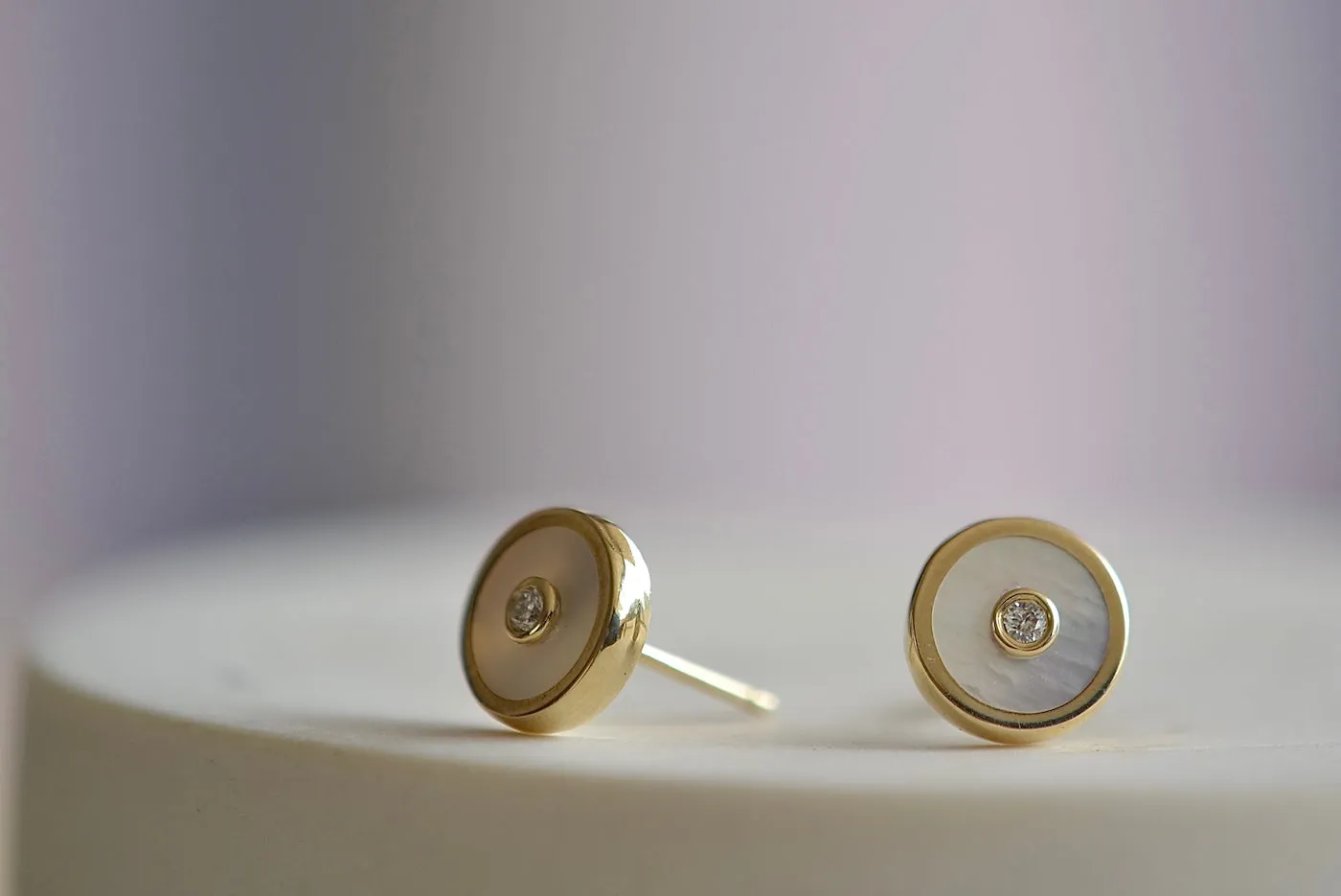 Compass Stud Earrings in Mother of Pearl