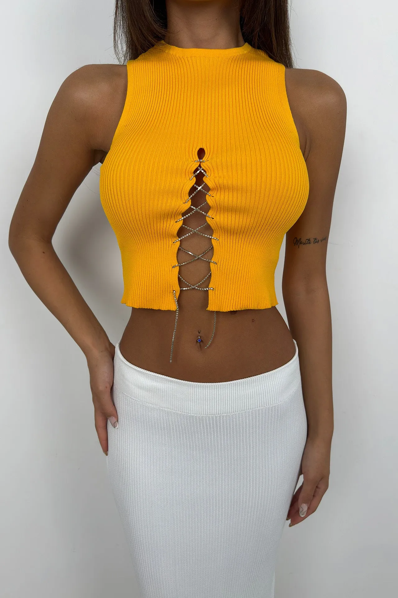 Crop Top With Stone Chain Detail