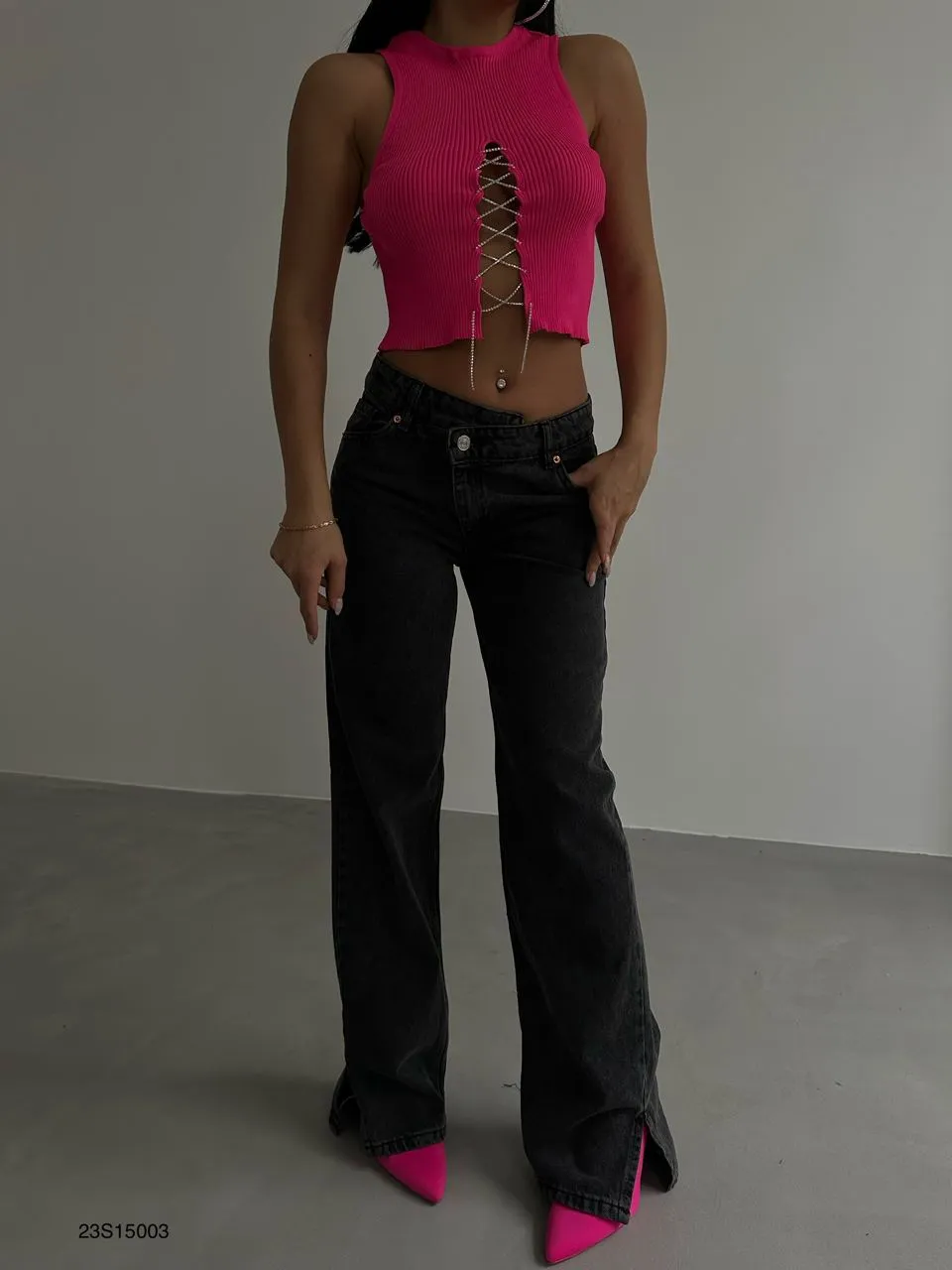 Crop Top With Stone Chain Detail