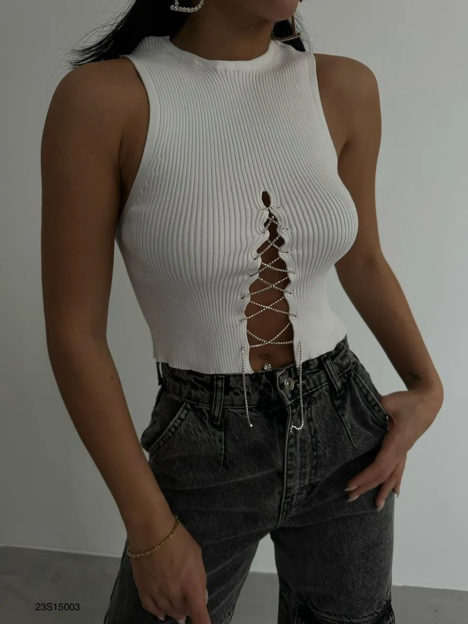 Crop Top With Stone Chain Detail