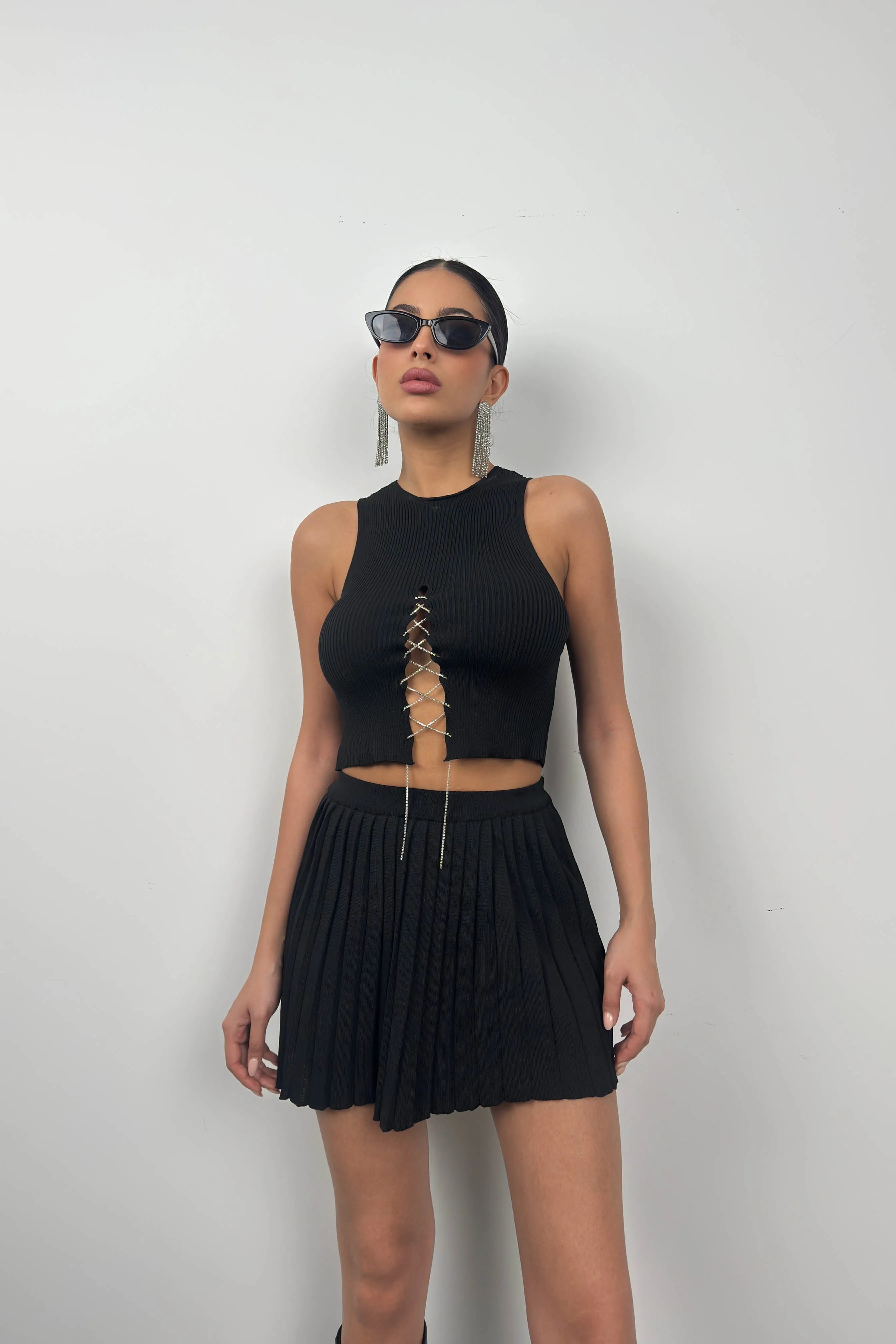 Crop Top With Stone Chain Detail