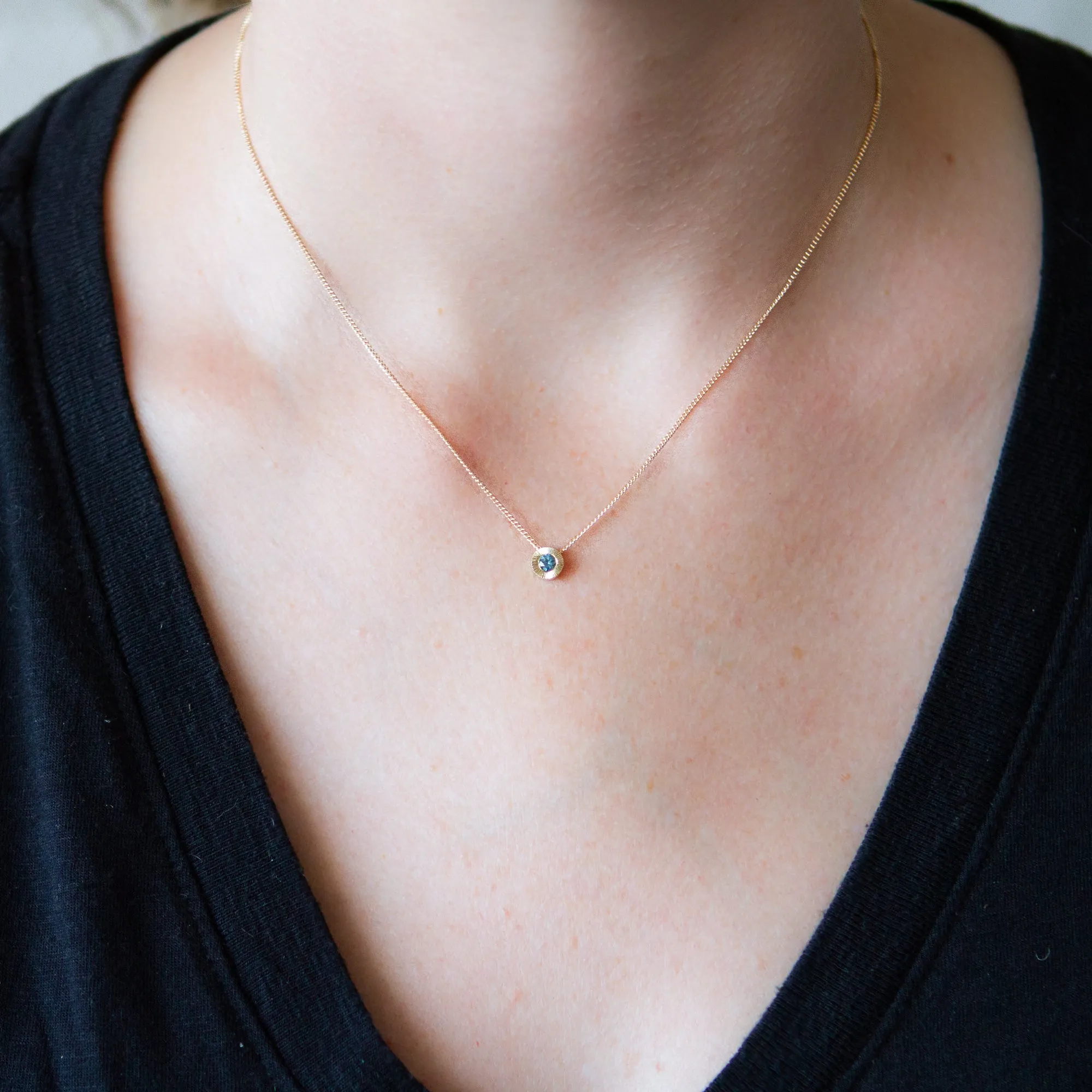 Denim Blue Sapphire Small Aurora Necklace in Yellow Gold