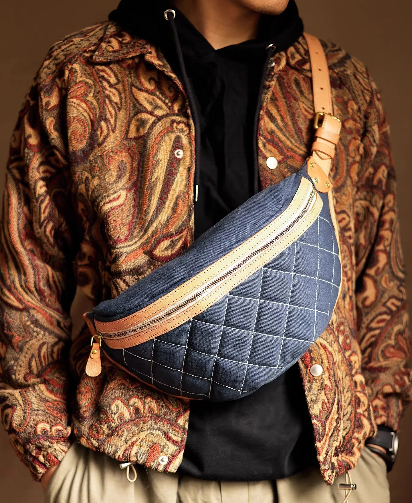 Diamond Quilted Canvas Sling Bag