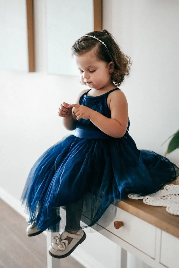 Ebony Girls Velvet Dress - Navy