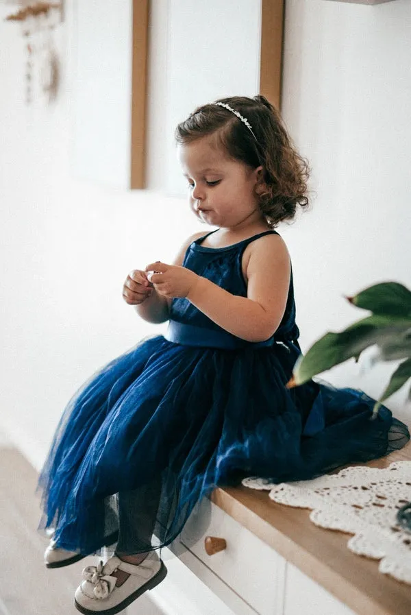 Ebony Girls Velvet Dress - Navy