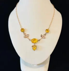 Edwardian Citrine and Pearl Heart Shape Necklace