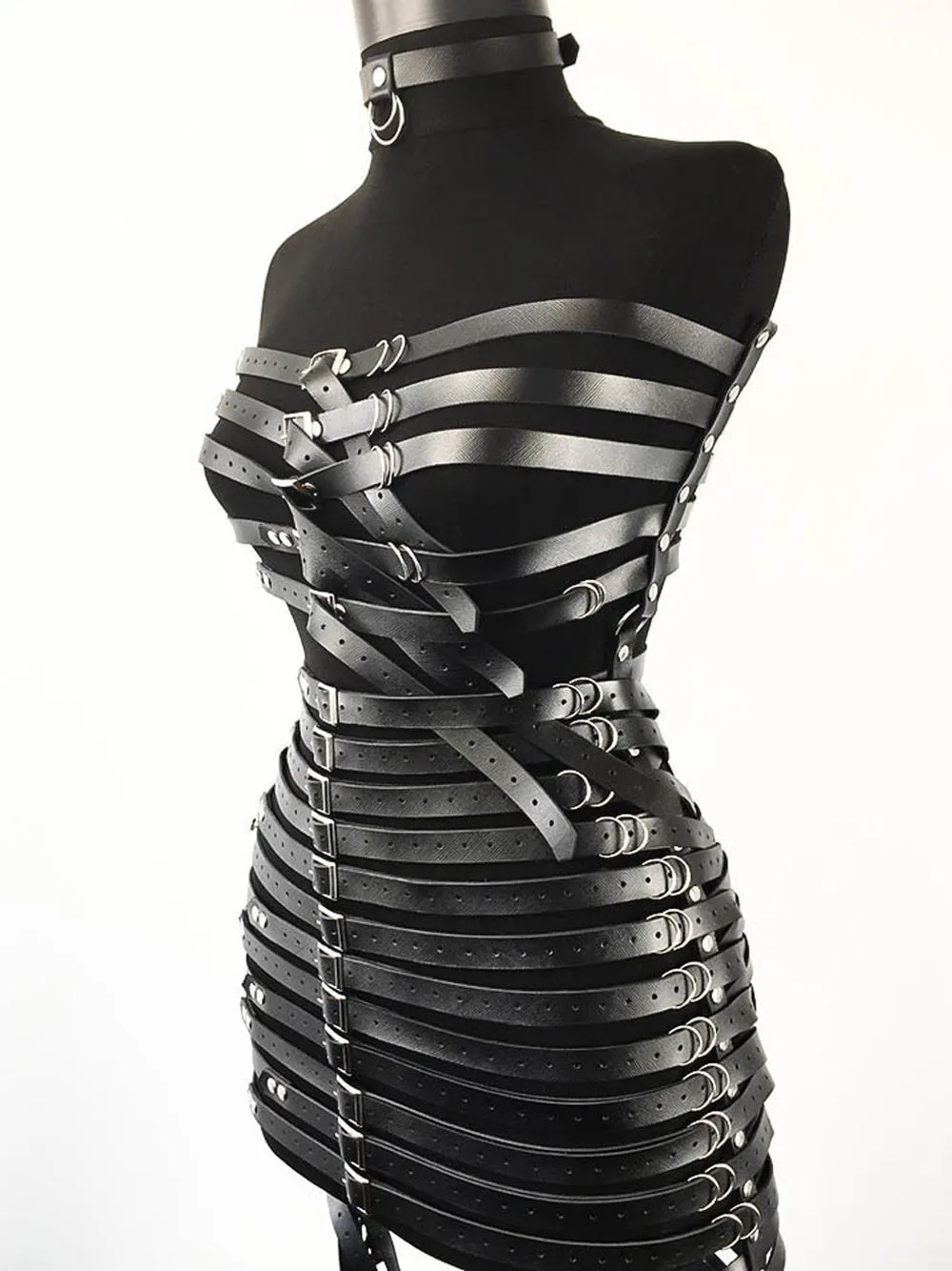 FIBBIA Buckle Belts Dress in Black