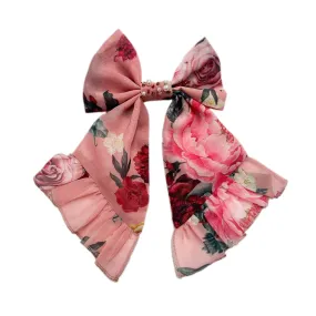 Flora Pink Floral Print Hair Bow