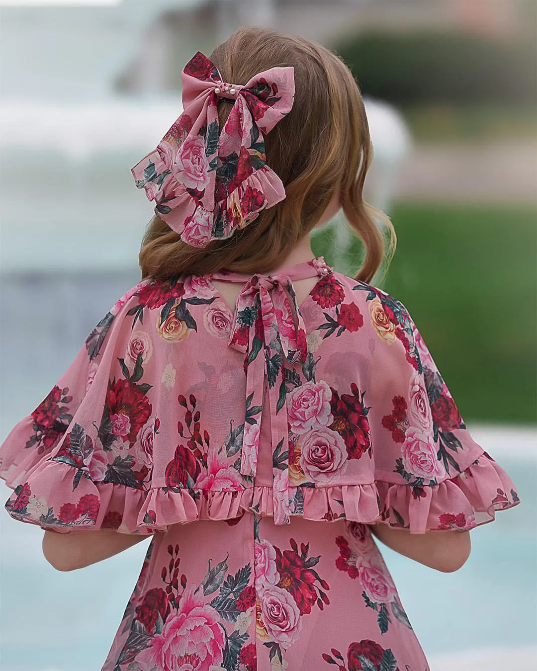 Flora Pink Floral Print Hair Bow