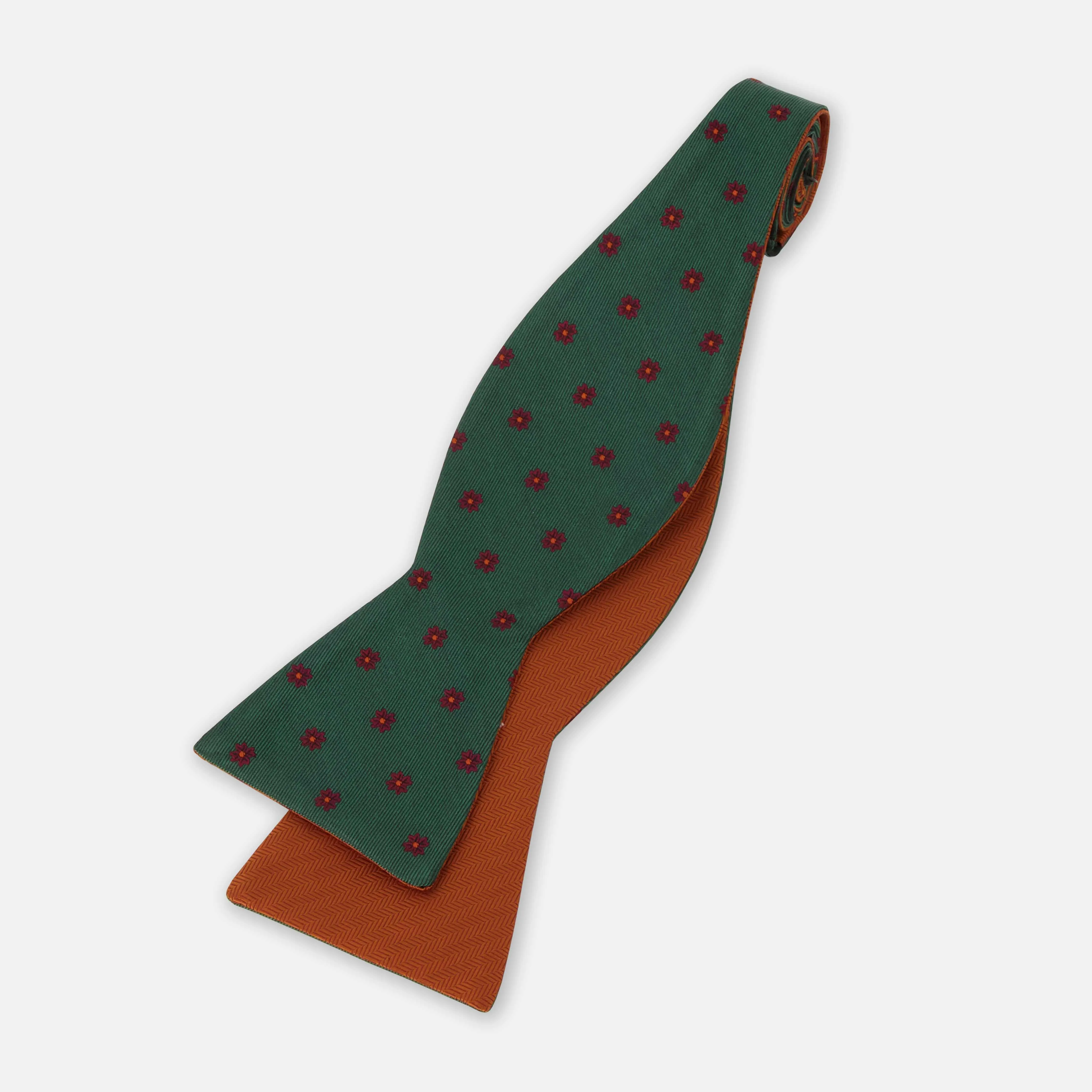 Floral Wave Herringbone Hunter Green Bow Tie