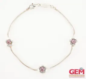 Furla 925 Sterling Silver Station Pink Rhinestone Bracelet