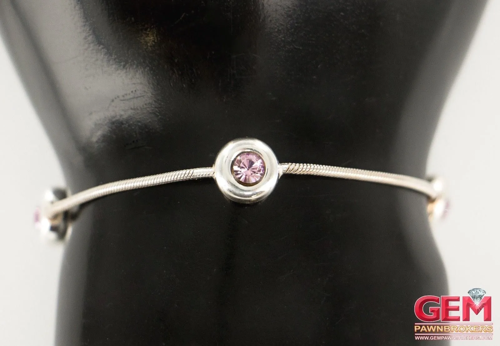 Furla 925 Sterling Silver Station Pink Rhinestone Bracelet