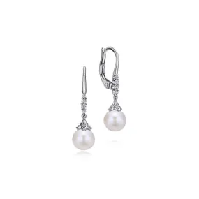 Gabriel & Co. White Gold Peartl and Diamond Earrings