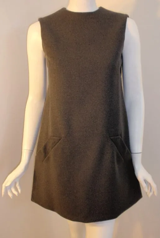 GEOFFREY BEENE 1960s Gray Wool Sleeveless Dress