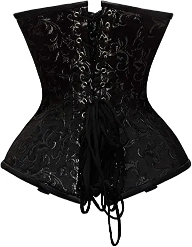 Goel Silver Brocade & Faux Leather Underbust Corset With Chain Details