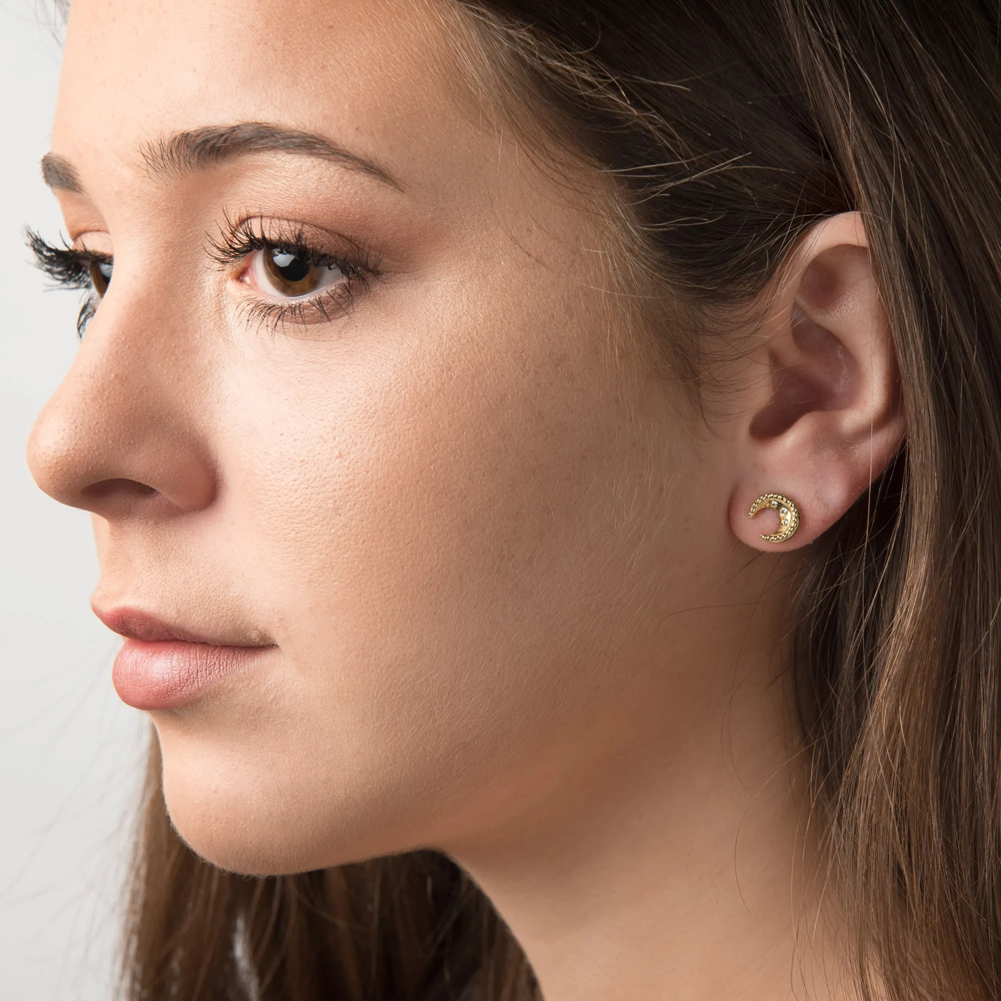 Gold & Diamond Mini Moon & North Star Stud Earrings