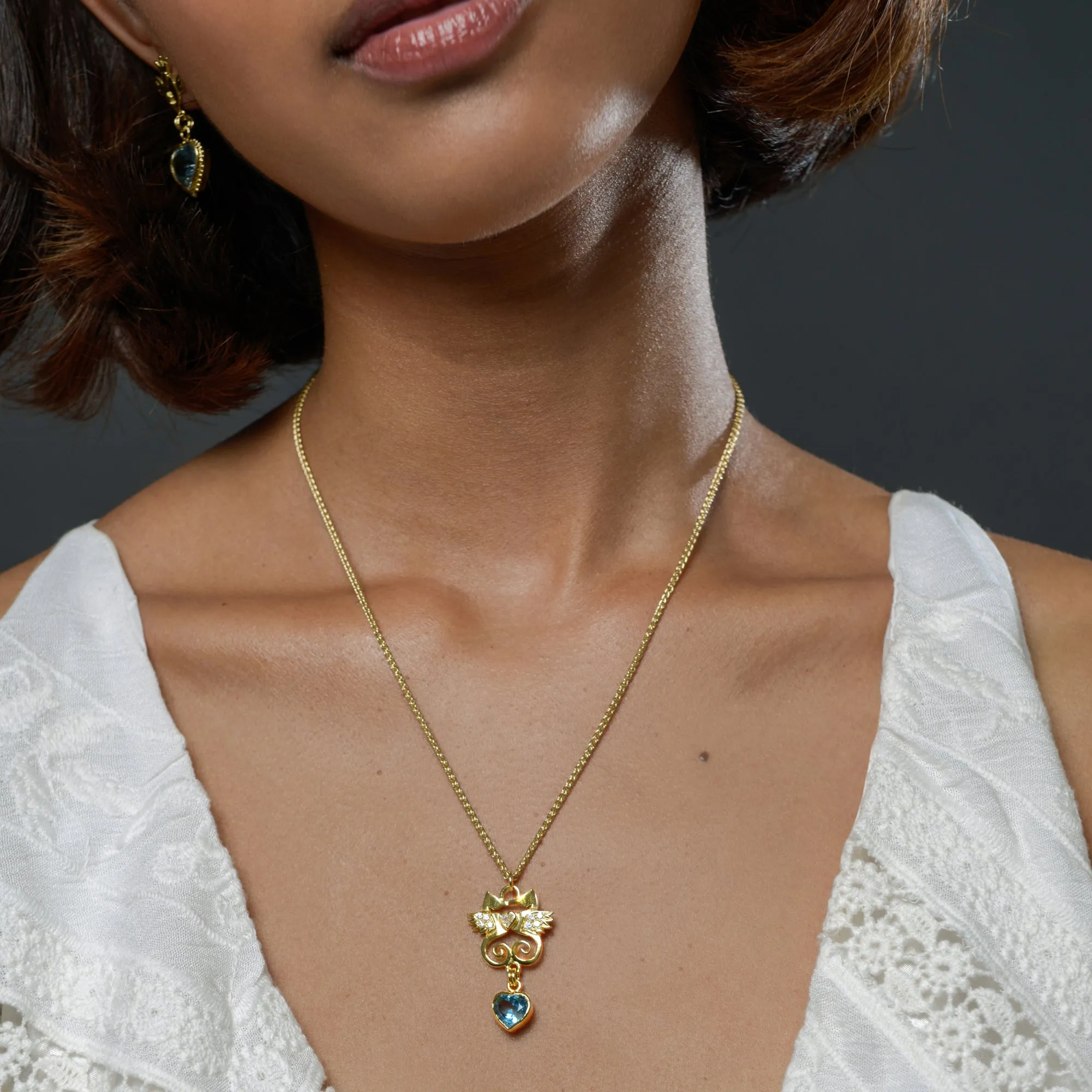 Gold, Diamond & Aquamarine Kissing Seahorse Necklace