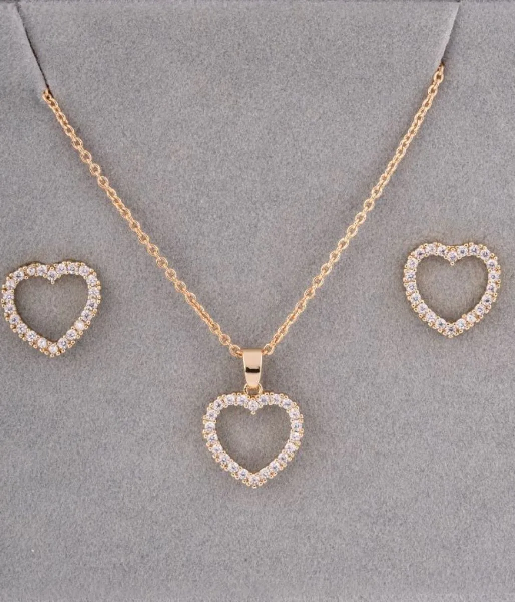 Gold Heart Necklace & Earring Jewellery Set