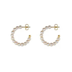 Gold Plated Pearl Stud Hoop Earrings