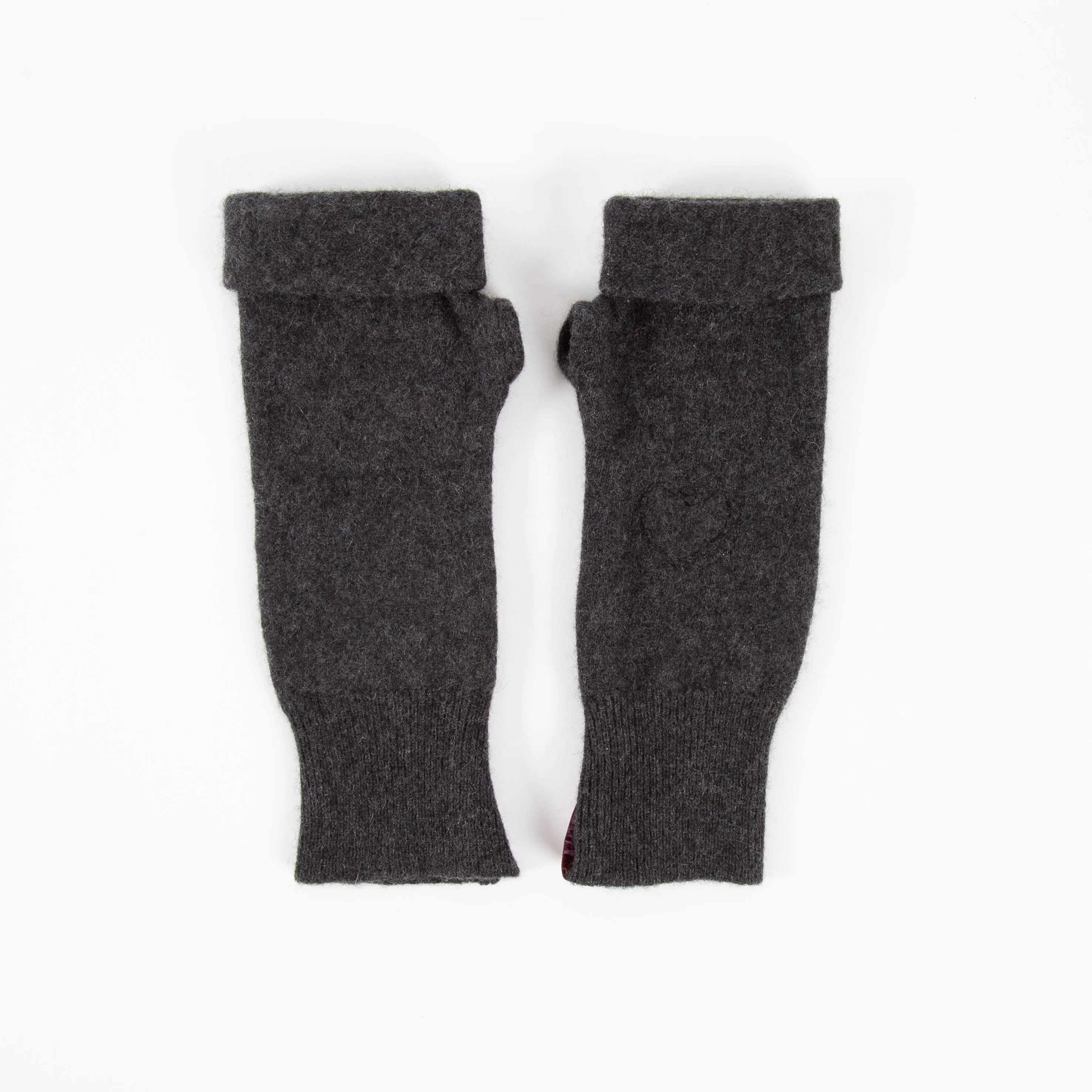 Heart Grey Mix Cashmere Fingerless Gloves