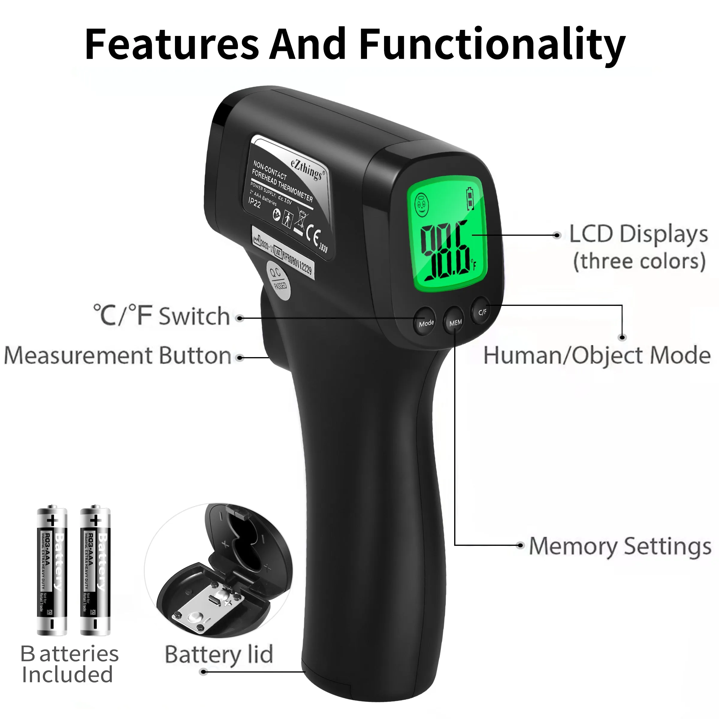 Heavy Duty Non Contact Medical Screening Forehead Thermometer for Physician Offices and Hospitals - eZthings