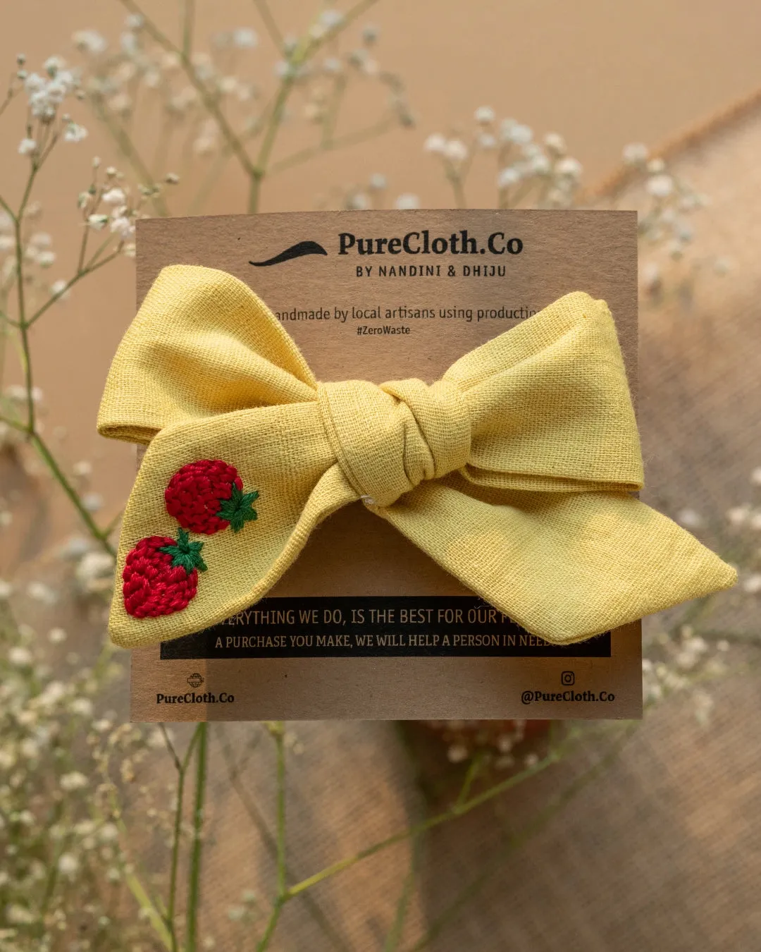 Knotted Ribbon Bow Hair Clip - Strawberry