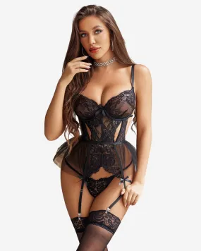 Lace Corset Lingerie Set Skirt Garter