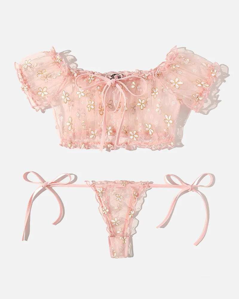 Lace See-through Ruffle Bra and Panty Set