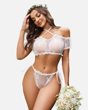 Lace See-through Ruffle Bra and Panty Set