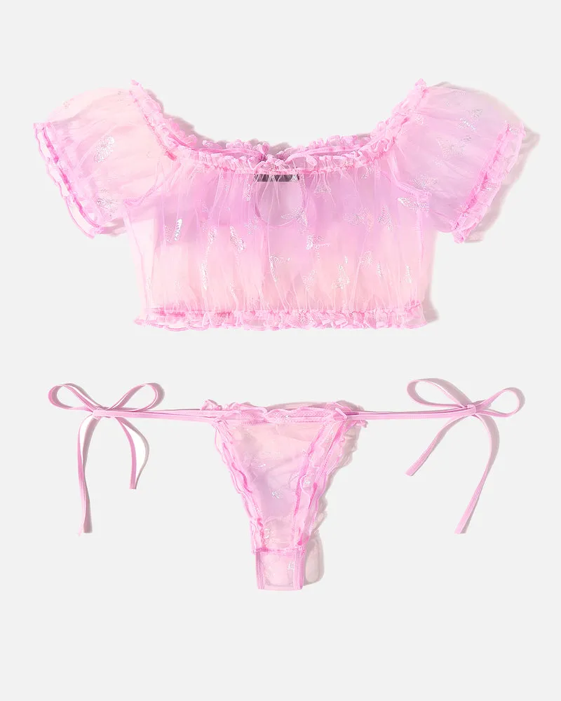 Lace See-through Ruffle Bra and Panty Set