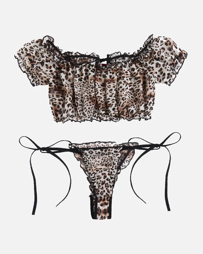 Lace See-through Ruffle Bra and Panty Set