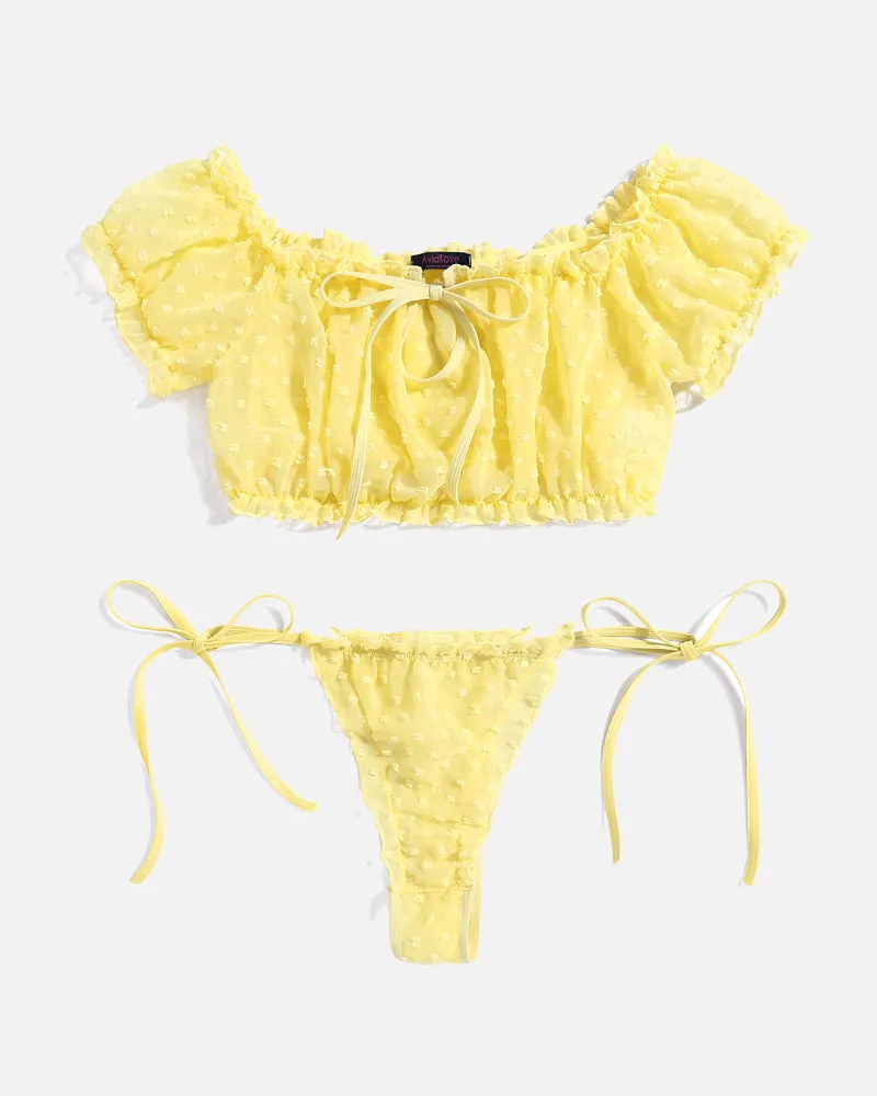 Lace See-through Ruffle Bra and Panty Set