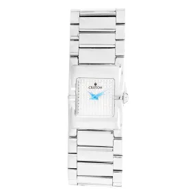 Ladies Silvertone Swiss Parts Bracelet Watch with Square CZ Pave Dial