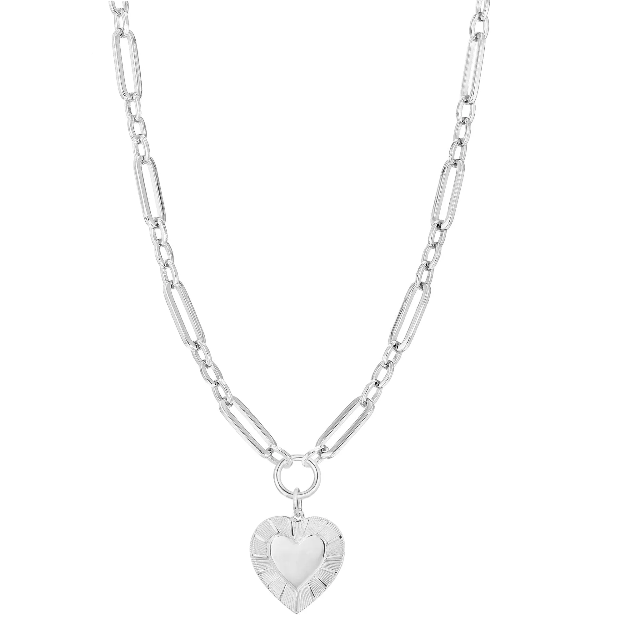 Large Multi Link Chain & Heart Pendant Necklace