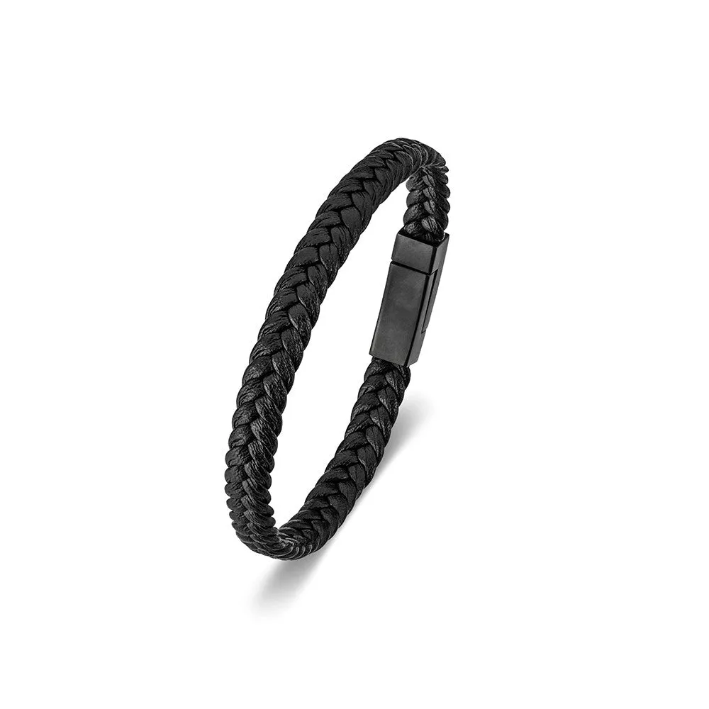 Leather & Stainless Steel Men's Bracelet - Magnetic Clasp Various