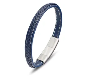 Leather & Stainless Steel Men's Bracelet - Navy Braid