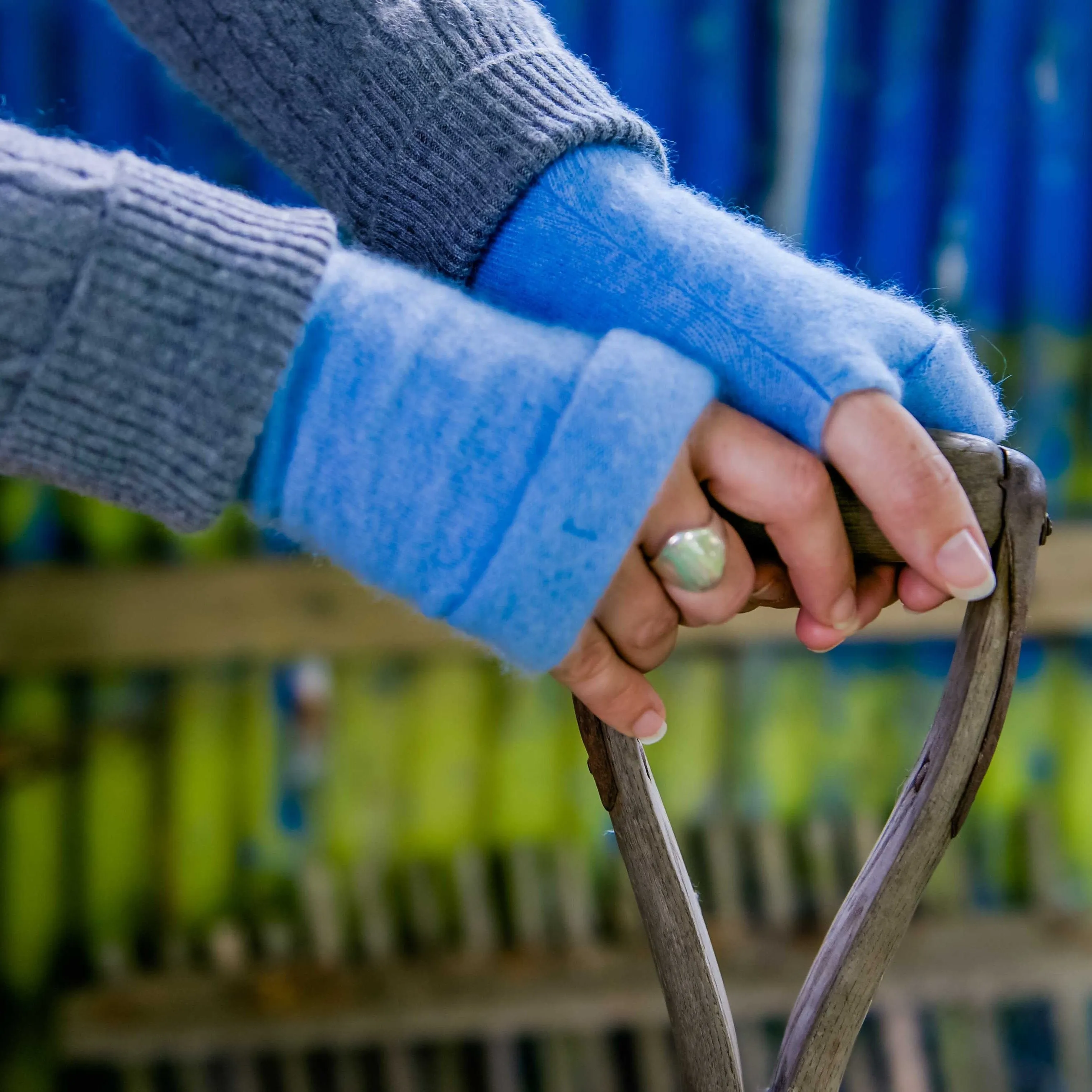 Light Blue Cashmere Fingerless Gloves