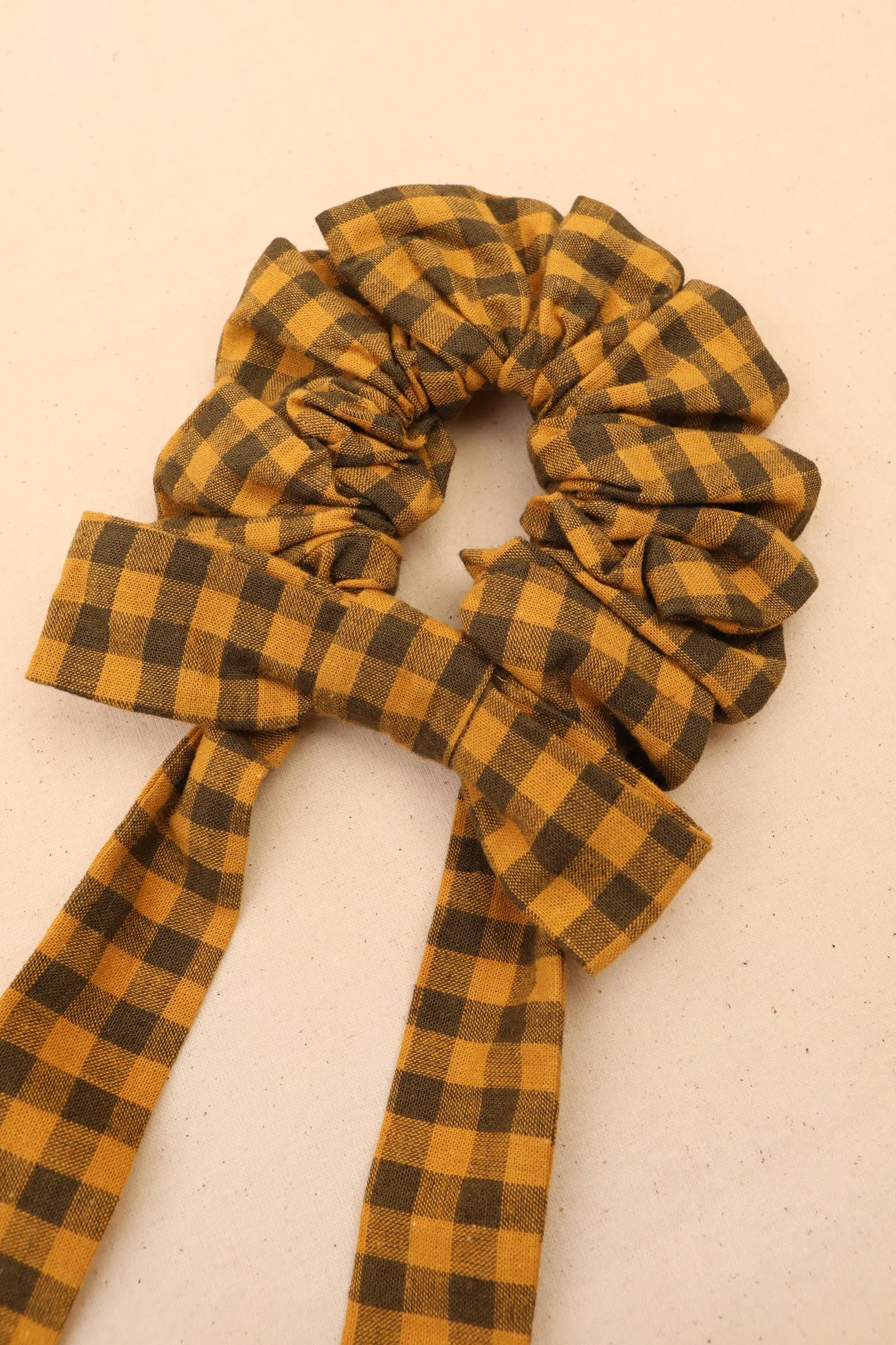 Long Bow Scrunchie Toffee Gingham