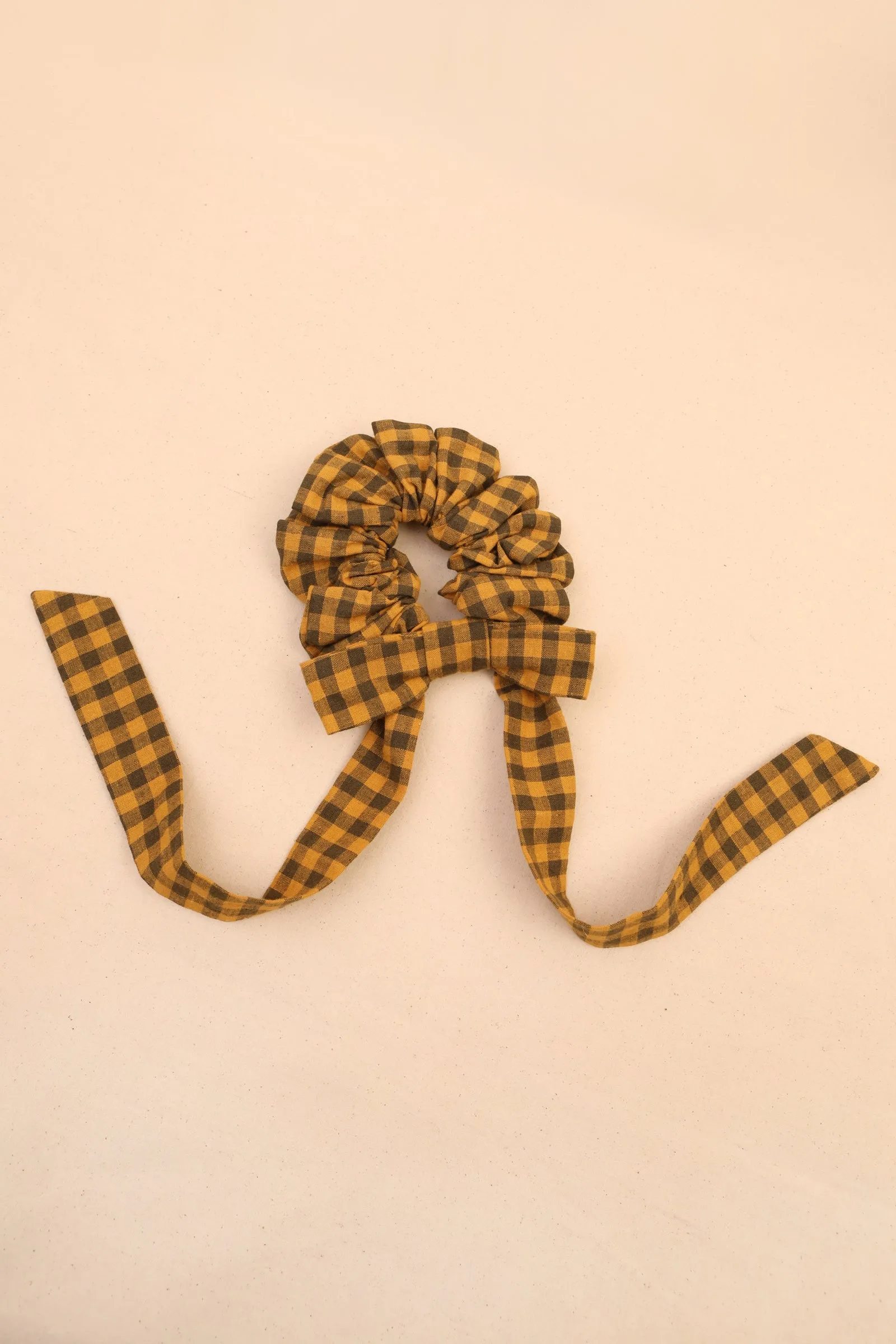 Long Bow Scrunchie Toffee Gingham