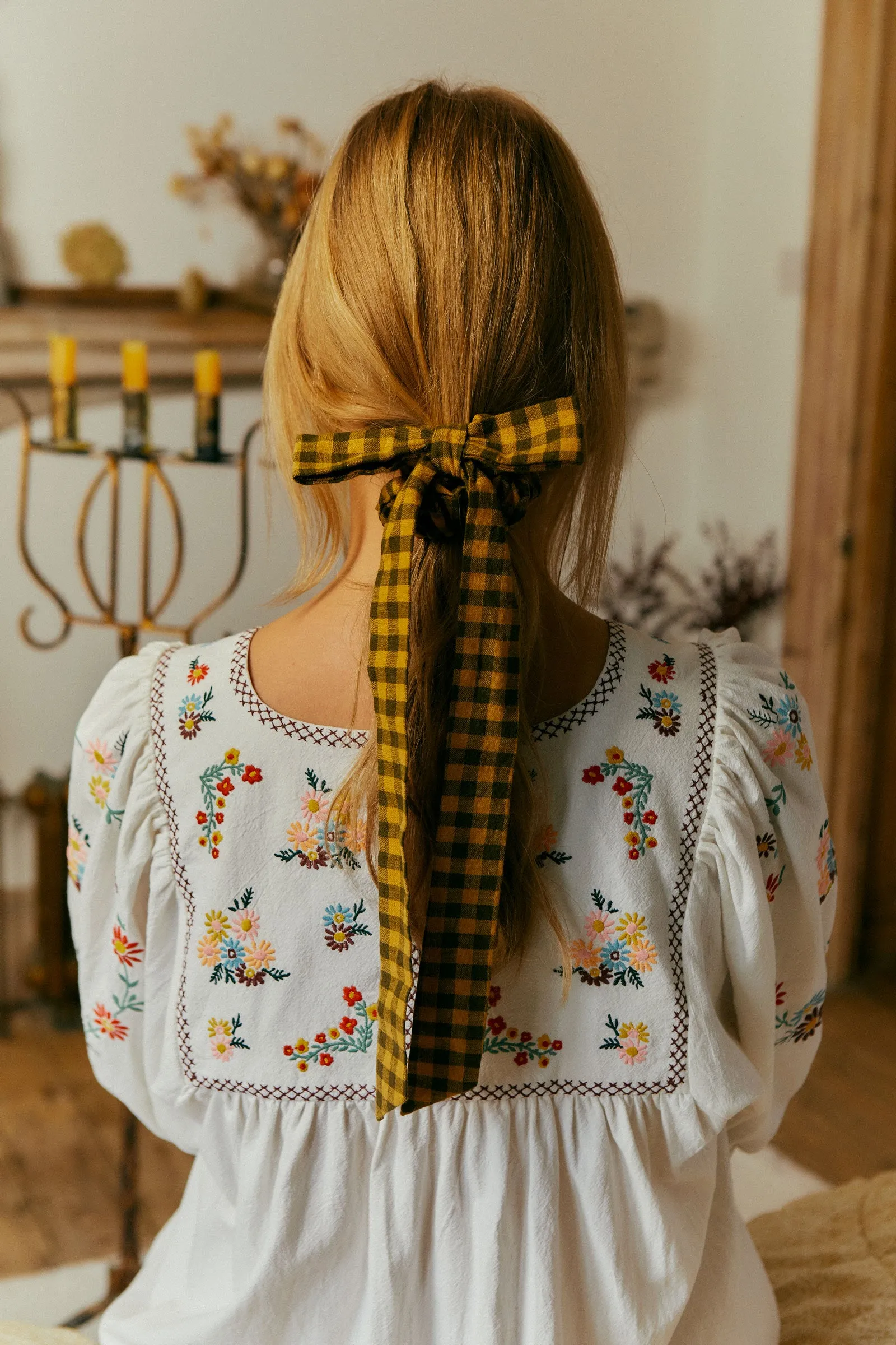 Long Bow Scrunchie Toffee Gingham