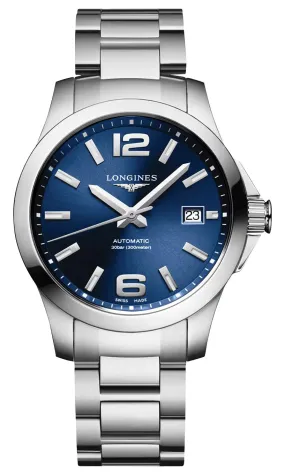 Longines Conquest Automatic Stainless Steel Blue Dial Date Divers Mens Watch L3.776.4.99.6