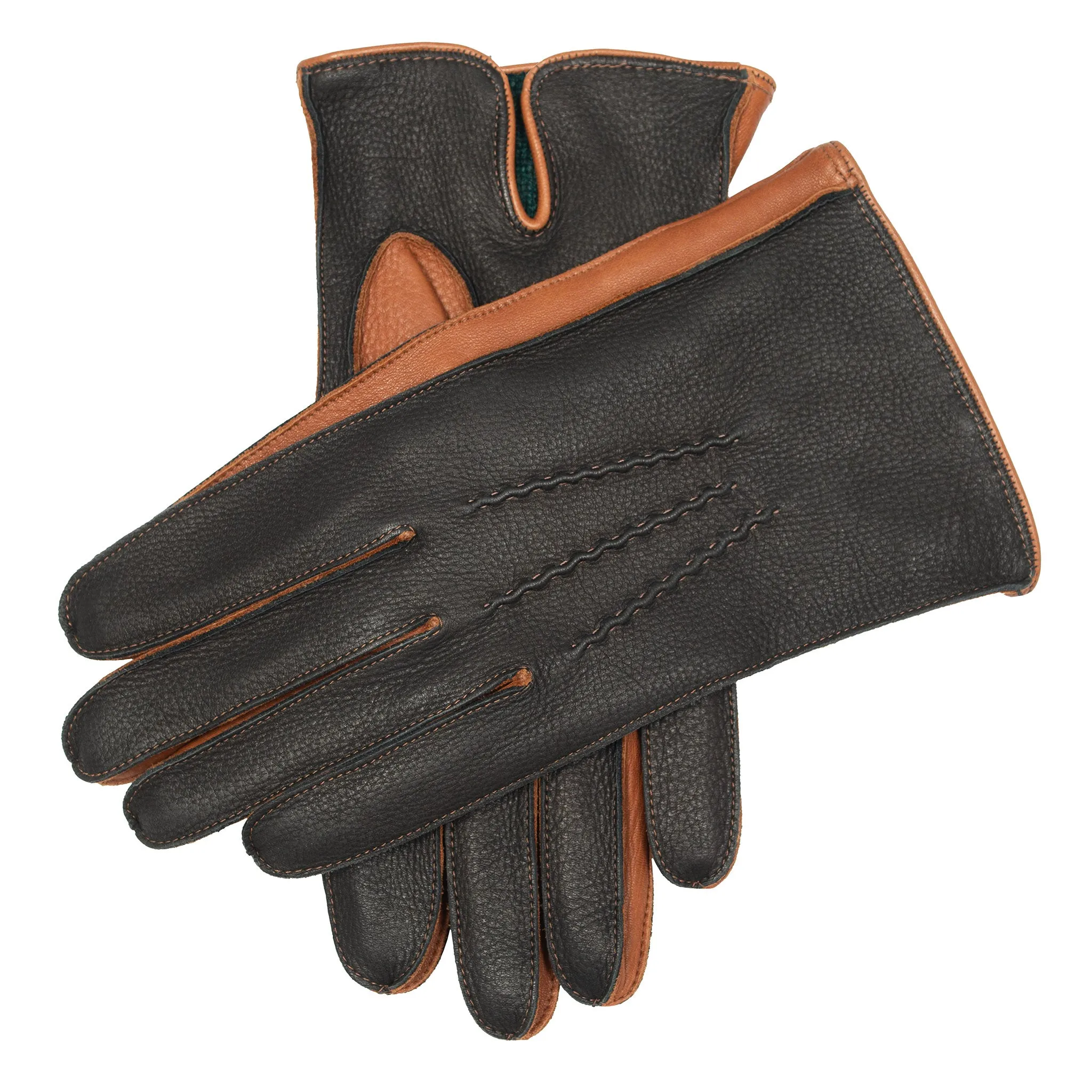 Men's Heritage Three-Point Lambswool-Lined Deerskin Leather Gloves with Contrast Side Walls