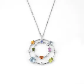 Multi coloured gemstones 18k white gold pendant