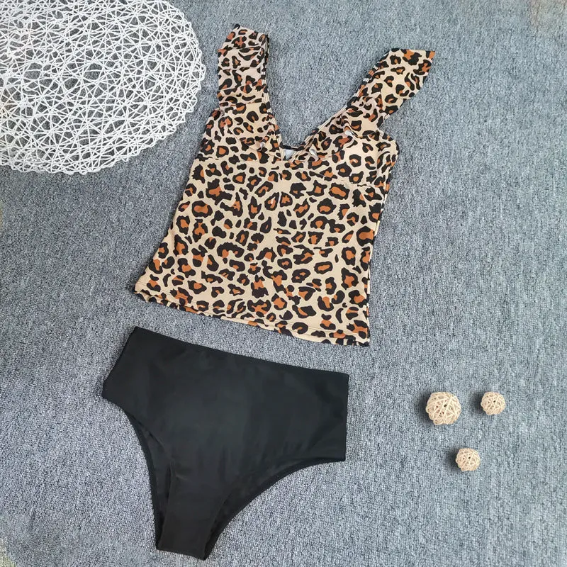 New Style Swimsuit Leopard Print V-Neck High Waist